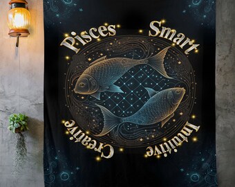 Pisces Cozy Plush Fleece Blanket, Astrology Blanket, Pisces Birthday Gift, Astrology Home Decor, Zodiac Sign Gifts,Astrology Blanket for Her