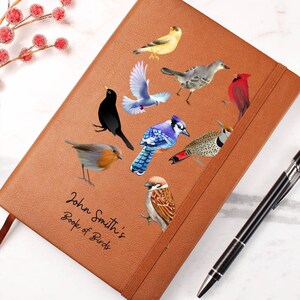 Personalized Bird Watcher Leather Journal, Book of Birds Customized ...