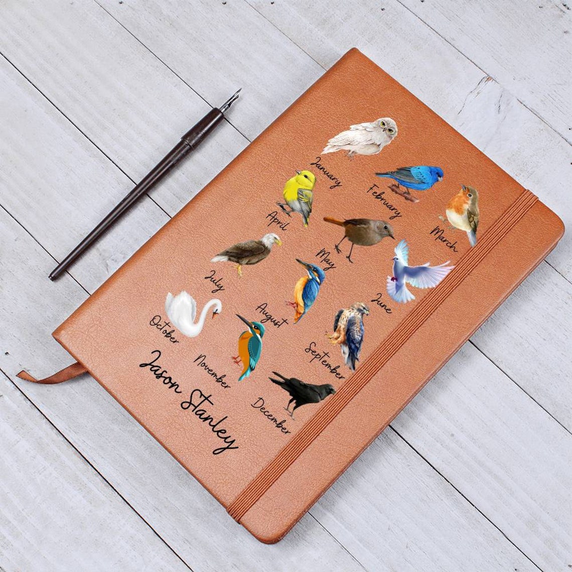 Personalized Bird Watcher Leather Journal, Book of Birds Customized ...
