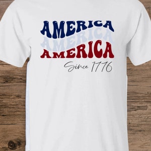 America Retro | 4th of July T-Shirt Red White and Blue Independence Day Gift, USA Shirt, God Bless America,Patriotic Gifts for Her