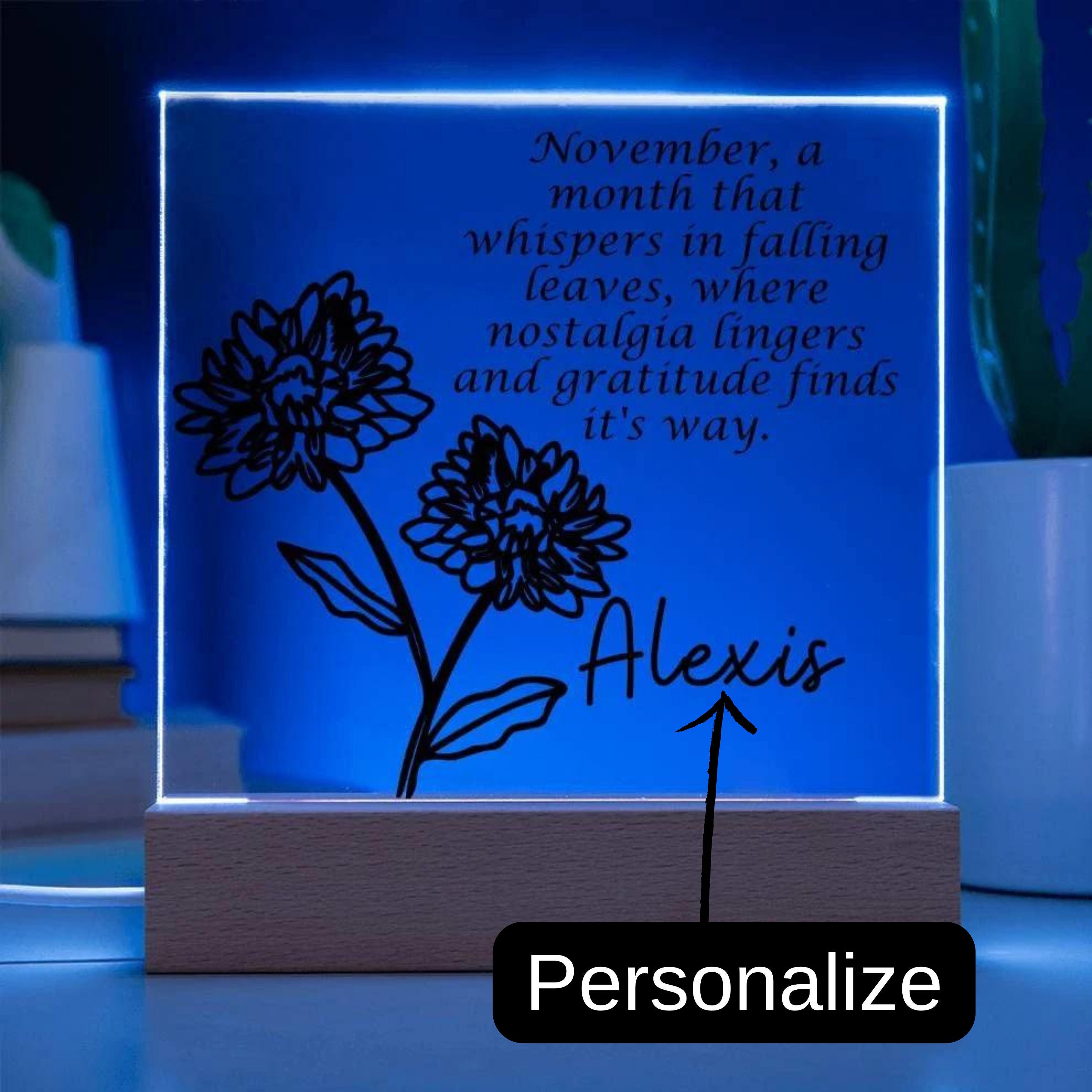 Personalized November Birth Flower LED Acrylic Sign - Etsy