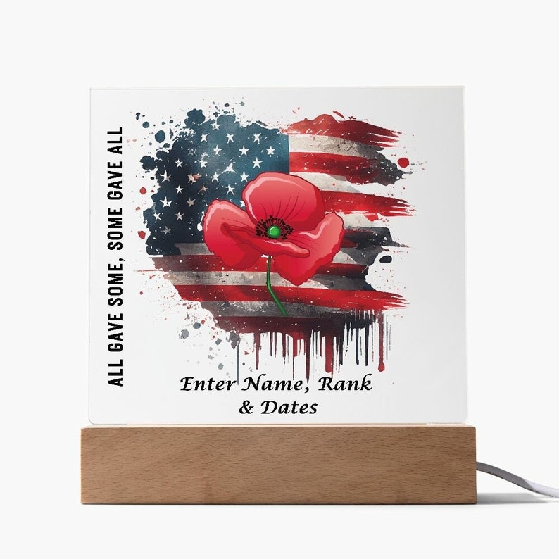 Personalized Memorial Poppy Square Acrylic Plaque