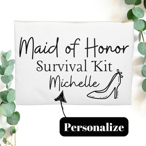 Personalized Maid of Honor Survival Kit Accessory Pouch,Customized Cosmetic Bags for Maid of Honor, Proposal Gift Make up Bag for Bridesmaid