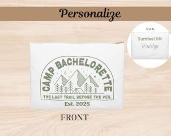 Sage Green Camp Bachelorette Survival Kit Pouch,Custom Makeup Bag, Bride or Die, Bachelorette Bags, Bridesmaid Bag, Bridesmaid Proposal Gift
