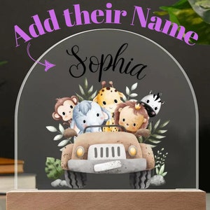 Personalized Baby Safari Friends Domed Acrylic Plaque, Baby Room Decor, Kids Room Decor, Kids Nightlight, Nursery, Kid Name Stocking Stuffer