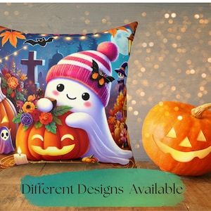 Ghost Spun Pillow, Pink Halloween Decor, Fall Pillow, Halloween Pillows, Ghost Pillow, Girly Halloween, Ghost Pillow, Pastel Halloween