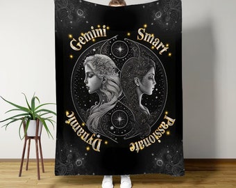 Gemini Cozy Plush Fleece Blanket,Gemini Gift Custom Zodiac Blanket,Astrology Gift,Horoscope Astrology Blankets,Constellation Star Decor Gift