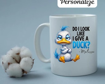 Personalized White Mug, Blue Duck Mug, I don't give a Duck , Funny Mugs, Motivational Mugs, House Warming Gift, Hostess Gift, Duck Lover