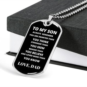 To My Son-Smarter, Stronger, Braver | Dog Tag,Engraved Dog Tag for Sons from Dad Gifts,Jewelry for Men,Gifts for Him,Birthday Gifts for Men