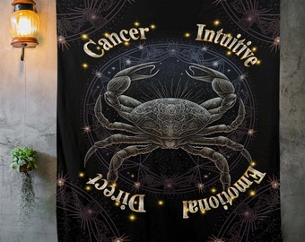 Cancer Cozy Plush Fleece Blanket, Zodiac Blankets, Birthday Gifts for Scorpios, Astrology Home Decor Gifts for Friends, Horoscope Blanket