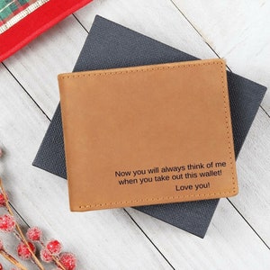 Ahora siempre pensarás en mí billetera de cuero, regalo de aniversario para él, regalo del día del padre, billetera grabada para hombres, regalos divertidos para niño