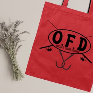 OFD | Canvas-Einkaufstasche, WTF | Angelgeschenk, Fischerzubehör, Geschenke für Fischer, Geschenke für Fischerfrauen, lustige Angelwitz-Geschenk-Einkaufstasche