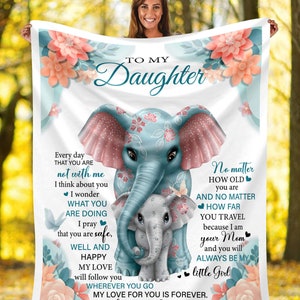 To My Daughter Blanket (50x60), Pink Elephant Gift, Daughter Blanket, Long distance, Daughter Gift from Mom to Daughter, Sentimental Gifts