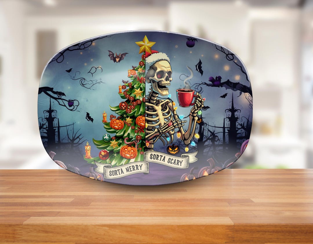Sorta Merry Sorta Scary Skeleton Christmas Tree Platter ,halloween ...