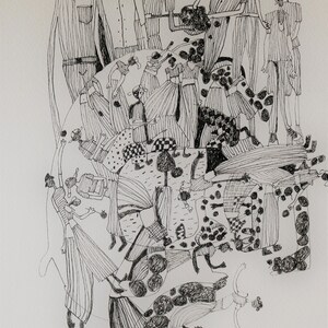 Set of three drawings, handmade pen on 260 gsm acid free paper, home decor, wall hangings, original abstract art