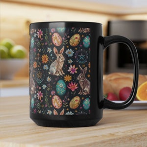 Ostara Black Mug, Wheel of the Year Mug, Pagan Mug, Ostara Gift, Spring Equinox Mug, Gift for Witches