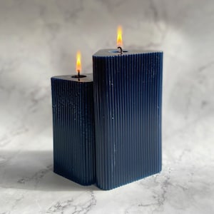 Triangle Navy Blue Beeswax Pillar Candle Prism Handmade Candle Home Decor Unscented Beeswax Colored Candle Decorative Candle image 1