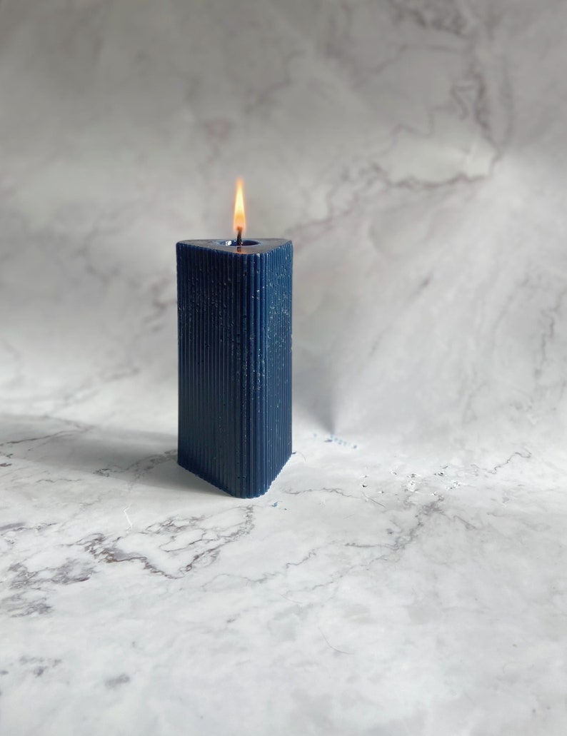 Triangle Navy Blue Beeswax Pillar Candle Prism Handmade Candle Home Decor Unscented Beeswax Colored Candle Decorative Candle image 7