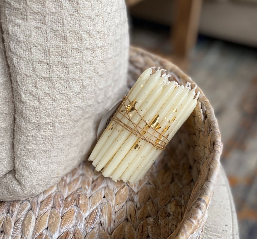 50 Ivory Bees Wax Gold Leaf Birthday Candles Party Candles Etsy