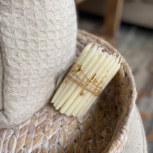 50 Ivory Bees Wax Gold Leaf Birthday Candles Party Candles | Birthday Beeswax Candles for All Birthdays | Natural Beeswax Eco Friendly
