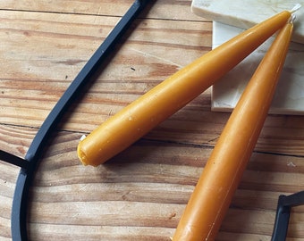 Beeswax Candles | Pair of Natural Golden Beeswax Taper Candles | Dinner Taper Candles | Handmade Taper Candles | Yellow Beeswax Tapers