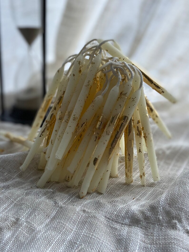 50 Ivory Bees Wax Gold Leaf Birthday Candles Party Candles Etsy