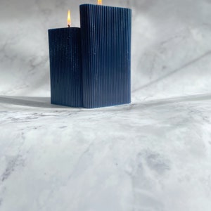 Triangle Navy Blue Beeswax Pillar Candle Prism Handmade Candle Home Decor Unscented Beeswax Colored Candle Decorative Candle image 3