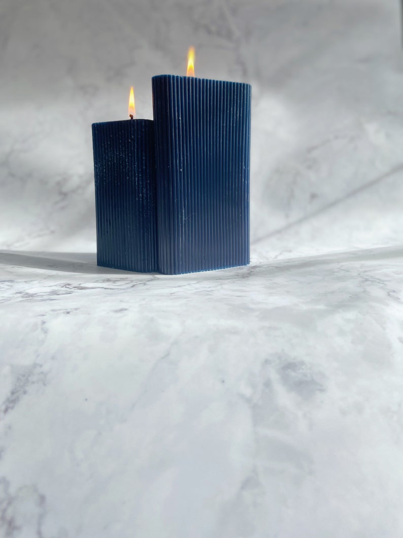 Triangle Navy Blue Beeswax Pillar Candle Prism Handmade Candle Home Decor Unscented Beeswax Colored Candle Decorative Candle image 3