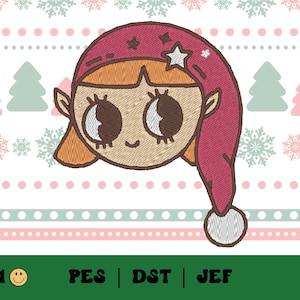Cute Elf Embroidery File // Christmas Embroidery Design, PES, DST, Jef, Trendy Files for Machine Embroidery, Santa's Helper, Holiday Design