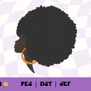 Black Woman with an Afro Embroidery File // Files for Machine Embroidery, PES, DST, Jef, Hair Texture Pes, Hoop Earrings, Curly Hair