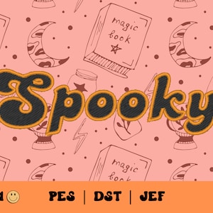 Spooky Retro Outline Applique // Spooky Season PES, Trendy Machine Embroidery, Halloween DST, Aesthetic Embroidery Design, Jef, Halloween