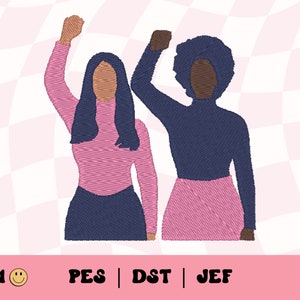 Women With Raised Fists Embroidery File // Files for Machine Embroidery, PES, DST, Jef, Black History Month Embroidery, IWD, Protest
