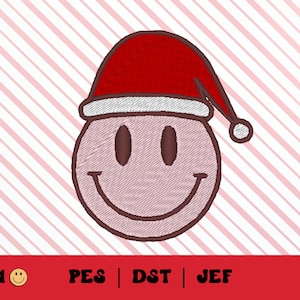 Retro Christmas Embroidery File // Groovy Holiday Embroidery Design, Smile PES, DST, Jef, Trendy Files for Machine Embroidery, Santa Hat