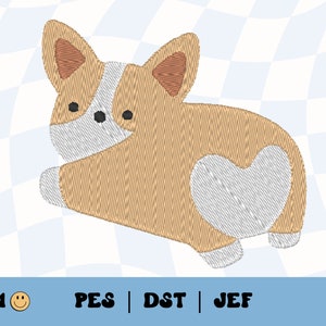 Cute Corgi Embroidery File // Machine Embroidery, PES, DST, Jef, Trendy Embroidery File, Puppy Embroidery File, Dog Love, Heart