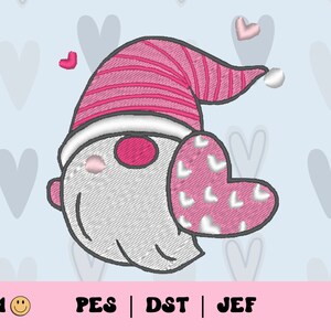 Valentine Gnome Embroidery File // Cute Gnome, Valentine's Day Machine Embroidery, PES, DST, Jef, Trendy Embroidery File, Lovestruck Gnome