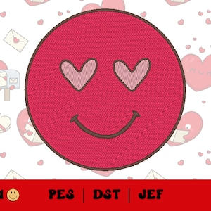 Heart Eyes Embroidery File // Valentine's Day Embroidery, Retro Face, Groovy Machine Embroidery, PES, DST, Jef, Trendy Embroidery File, Vday