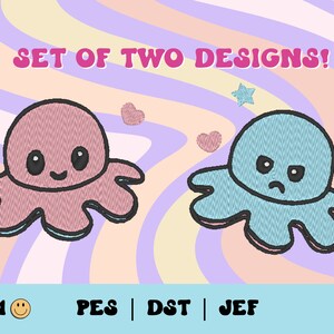 Mood Octopus Stickdatei Set , Happy Octopus, Angry Octopus, PES, Trendy Machine Embroidery Design, DST, Jef File, Niedliche Stickdatei