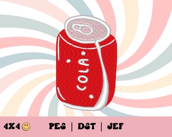 Cola Can Embroidery File // Cute Embroidery Design, Soda PES, DST, Jef, Trendy Files for Machine Embroidery, Pop Can, Food and Beverage