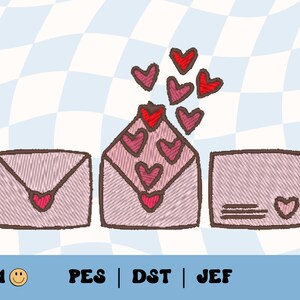 Love Letters Embroidery File // Valentine&#39;s Day Embroidery, Retro Letters, Groovy Machine Embroidery, PES, DST, Jef, Love Note, Vday Card
