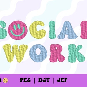 Retro Social Work Embroidery File // Machine Embroidery, PES, DST, Jef, Trendy Embroidery File, Social Worker, DIY Embroidery, Wellness