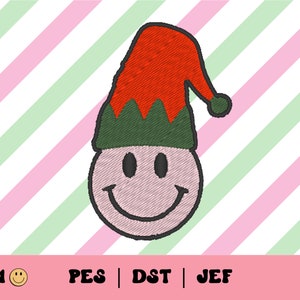 Retro Santa's Helper Embroidery File // Groovy Holiday Embroidery Design, Smile PES, DST, Jef, Trendy Files for Machine Embroidery, Elf Hat