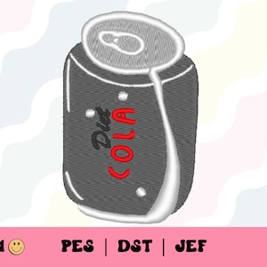 Diet Cola Can Embroidery File // Cute Embroidery Design, Diet Soda PES, DST, Jef, Trendy Files for Machine Embroidery, Pop Can, Sugar-Free
