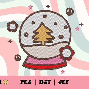 Christmas Tree Snow Globe Embroidery File // Retro Christmas Embroidery Design, Groovy PES, DST, Jef, Trendy Files for Machine Embroidery