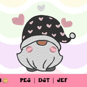 Valentine's Day Gnome Embroidery File // Valentine's Day Machine Embroidery, PES, DST, Jef, Trendy Embroidery File, Love Gnome, Hearts