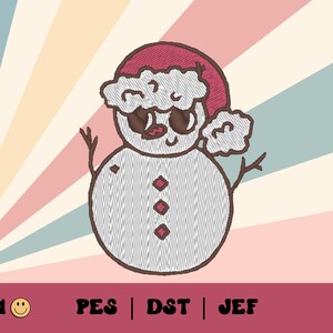 Cute Snowman with Santa Hat Embroidery File // Groovy Christmas Embroidery Design, PES, DST, Jef, Trendy Files for Machine Embroidery