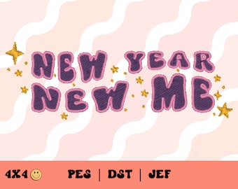 New Year New Me Embroidery File // Groovy Machine Embroidery, NYE PES, DST, Jef, Trendy Files for Machine Embroidery, New Years Eve, Sparkle