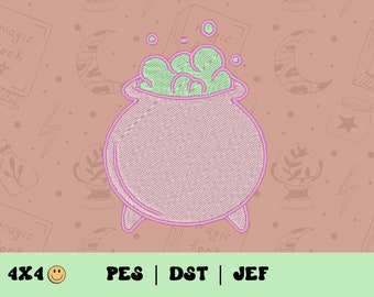Witch Cauldron Embroidery File // Halloween PES, Trendy Machine Embroidery, Cute Halloween Applique, DST, Embroidery Design, Jef, Witchy