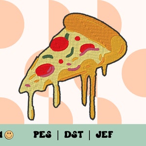 Pizza Slice Drip Embroidery File // 2 sizes, Trendy Machine Embroidery Design, Pizza PES, DST, Jef, Hat Embroidery File