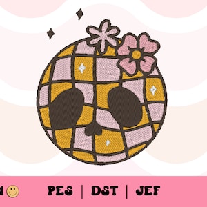 Skull Disco Ball Embroidery File // Groovy Halloween Machine Embroidery, Disco PES, DST, Jef, Trendy Files for Machine Embroidery, Skeleton