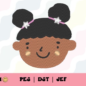 Cute Baby Face with Two Curly Ponytails Embroidery File // Embroidery Design, PES, DST, Jef File, Trendy Files for Machine Embroidery